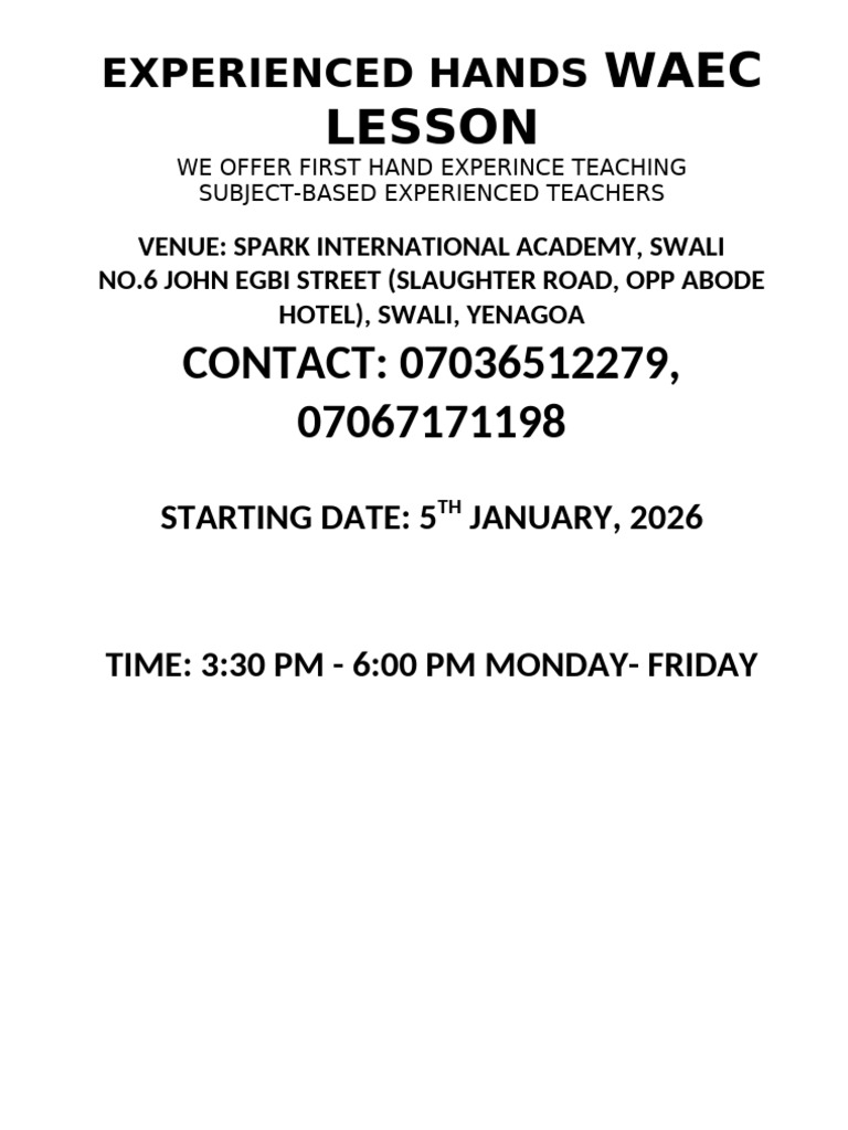 Experienced Hands Waec Lesson | PDF