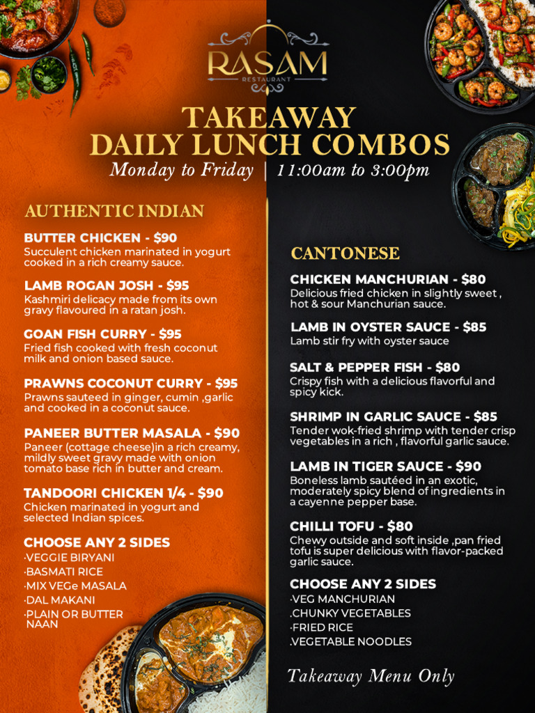 RASAM Rasam Takeaway Menu April 2026 Latter Size | PDF | Cuisine | Foods