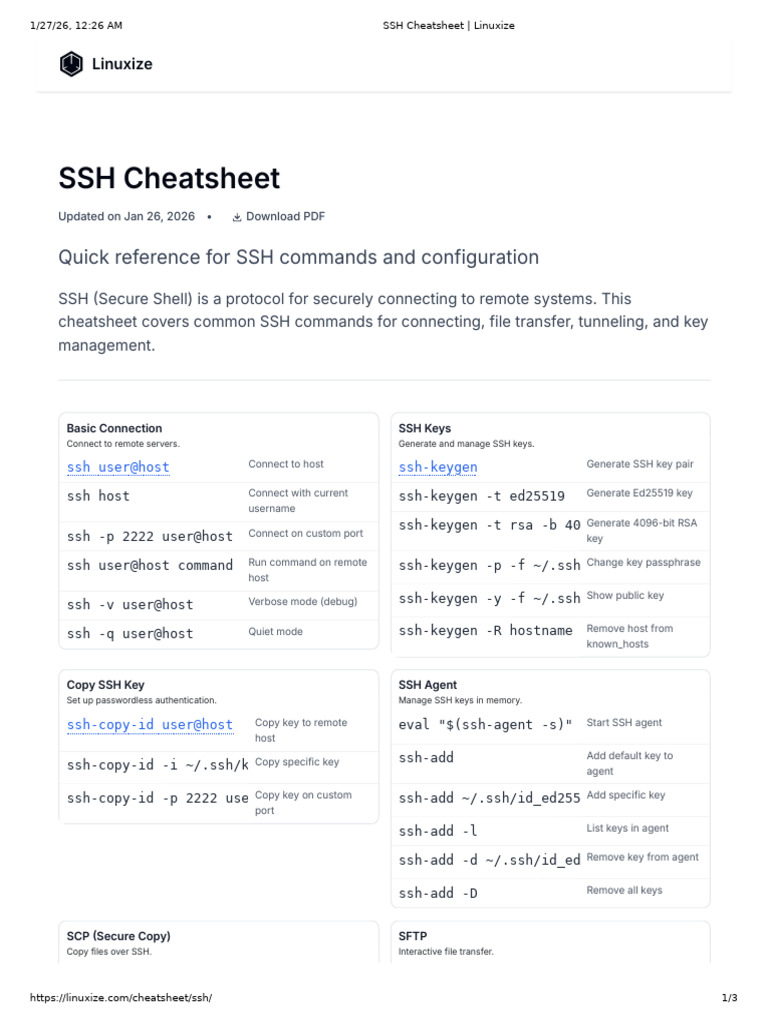 SSH Cheatsheet _ Linuxize | PDF | Secure Shell | Internet Protocols