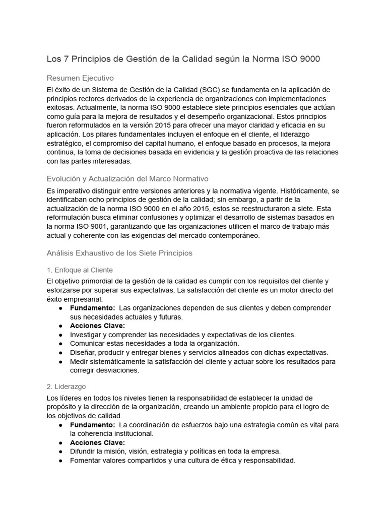 Los 7 Principios de Gestión de La Calidad Según La Norma ISO 9000 | PDF ...