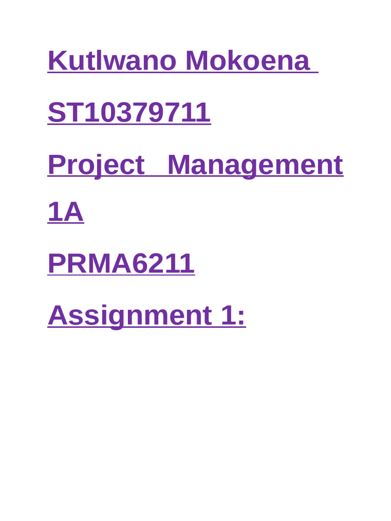 PRMA6211 Assignment 1 ST103797111 | PDF | Project Management