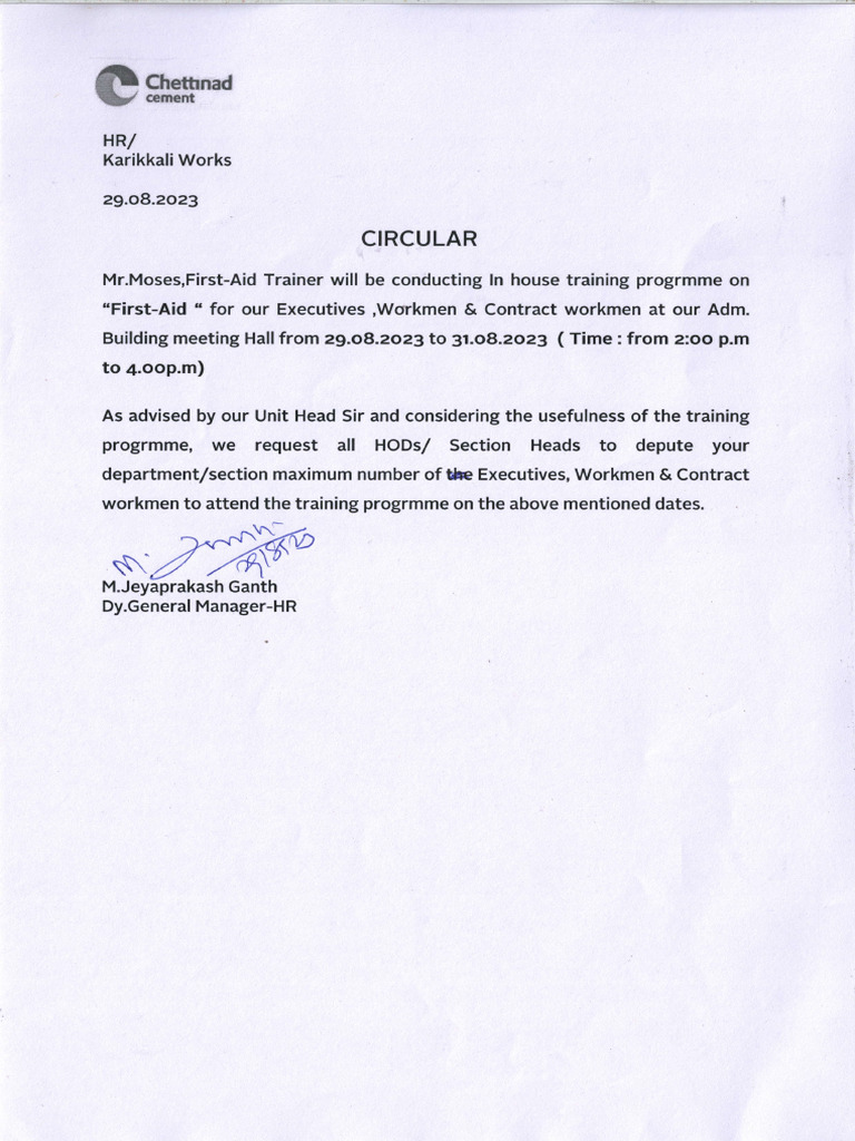 First Aid Training Circular | PDF