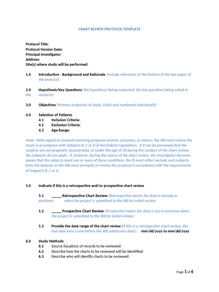 Retrospective Chart Review Protocol Template | PDF | Informed Consent ...