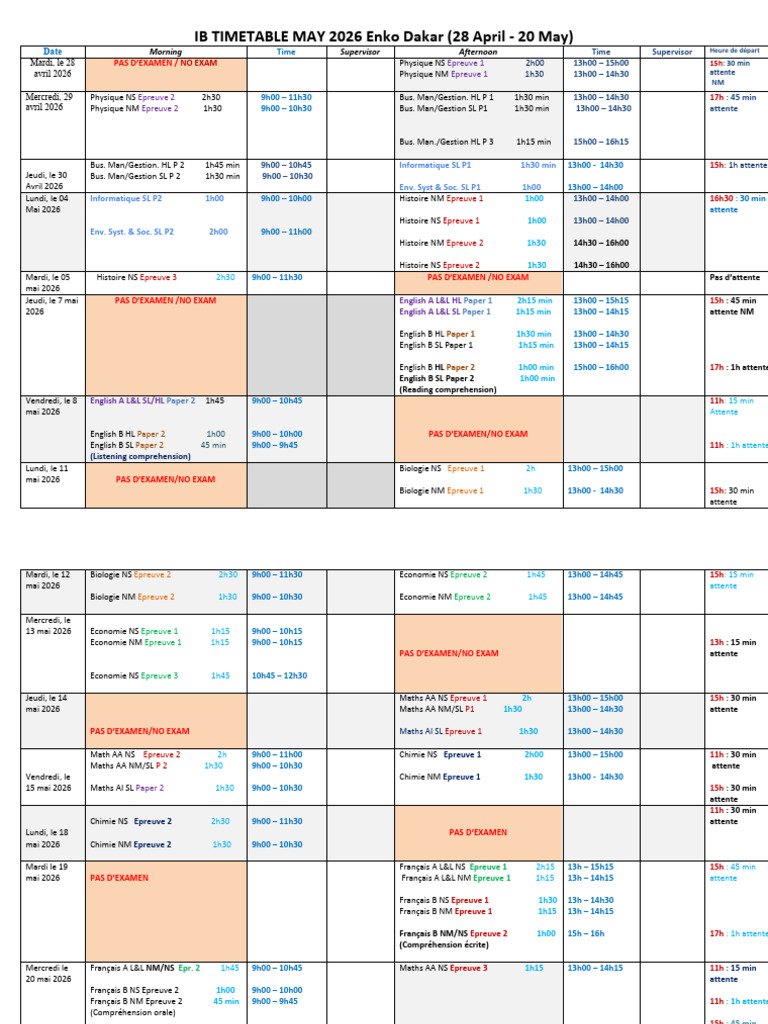Ib Timetable May 2026 Enko Dakar | PDF