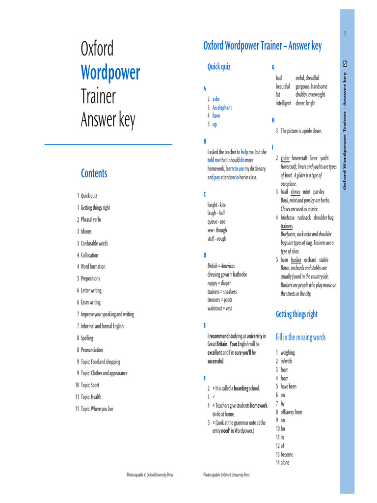 Oxford Trainer Answer Keys | PDF | Languages | Foreign Language Studies