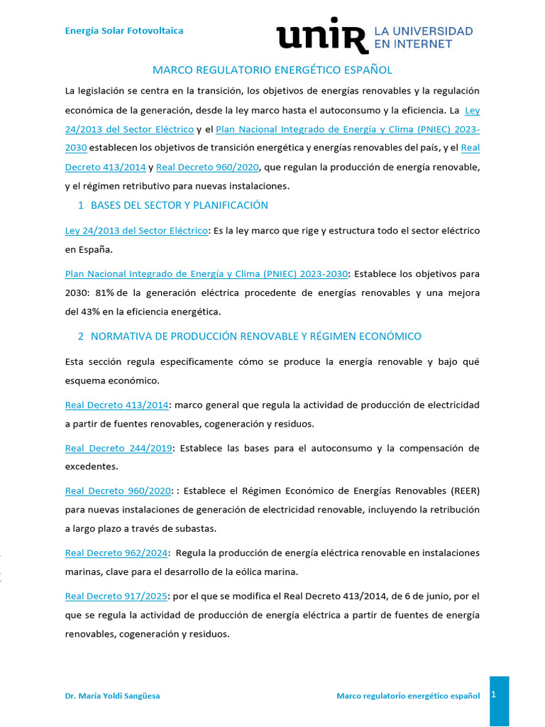 Marco Regulatorio Energético Español | PDF | Energía renovable ...