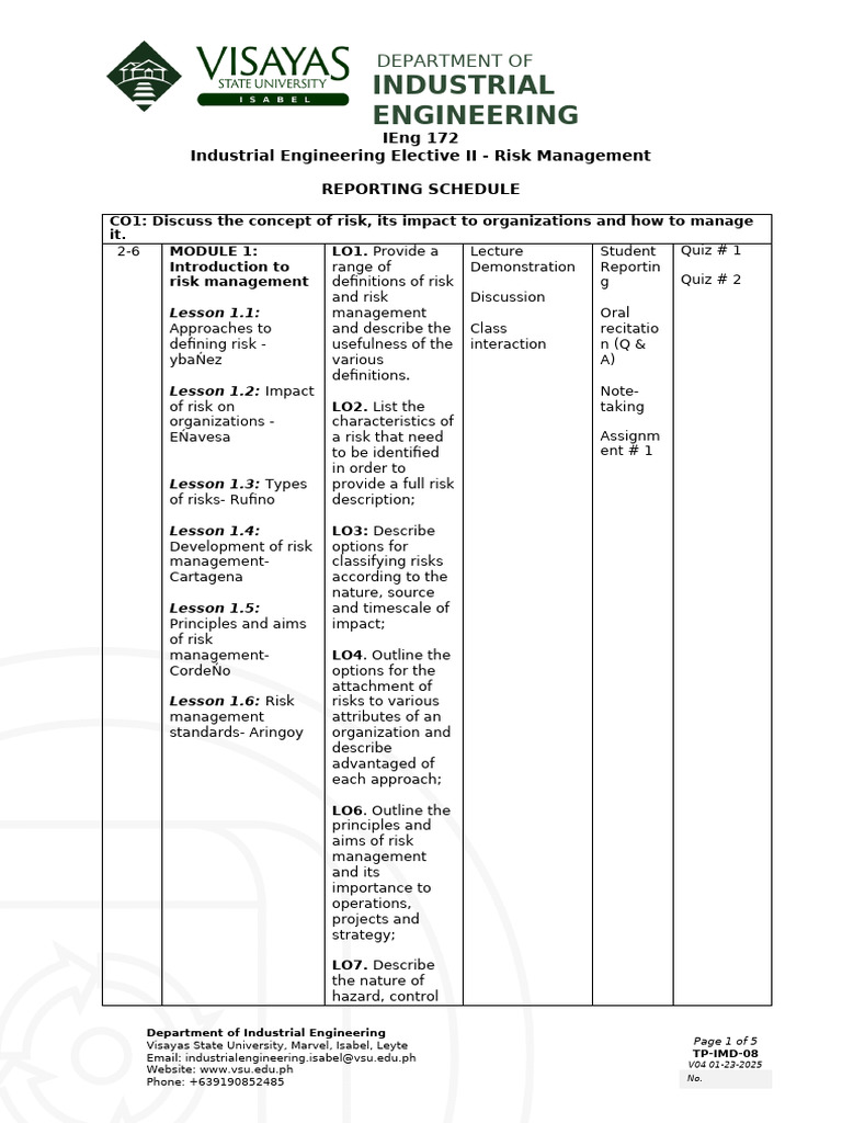IEng 172 Reporting Assignments (1) | PDF | Risk