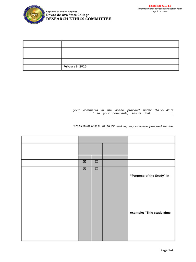 DDOSC-REC Form 2.4 Informed Consent Evaluation Form | PDF | Informed ...