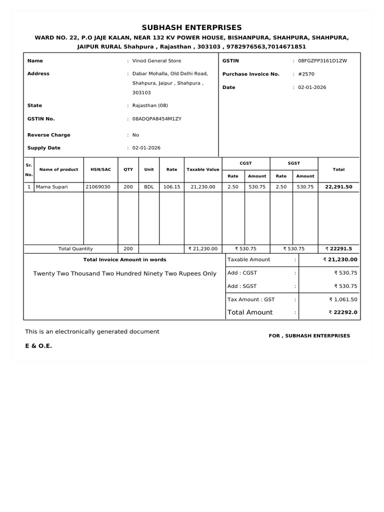 2570 Vinod General Store | PDF