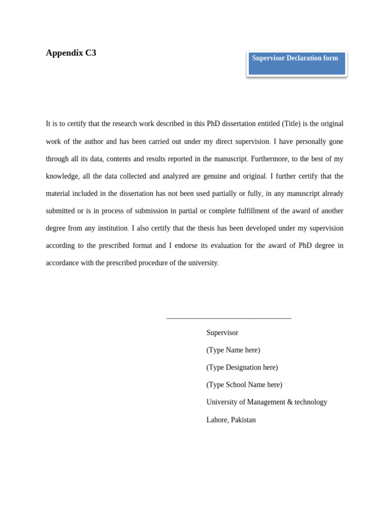 Appendix C3 Supervisor Declaration Form (3) | PDF