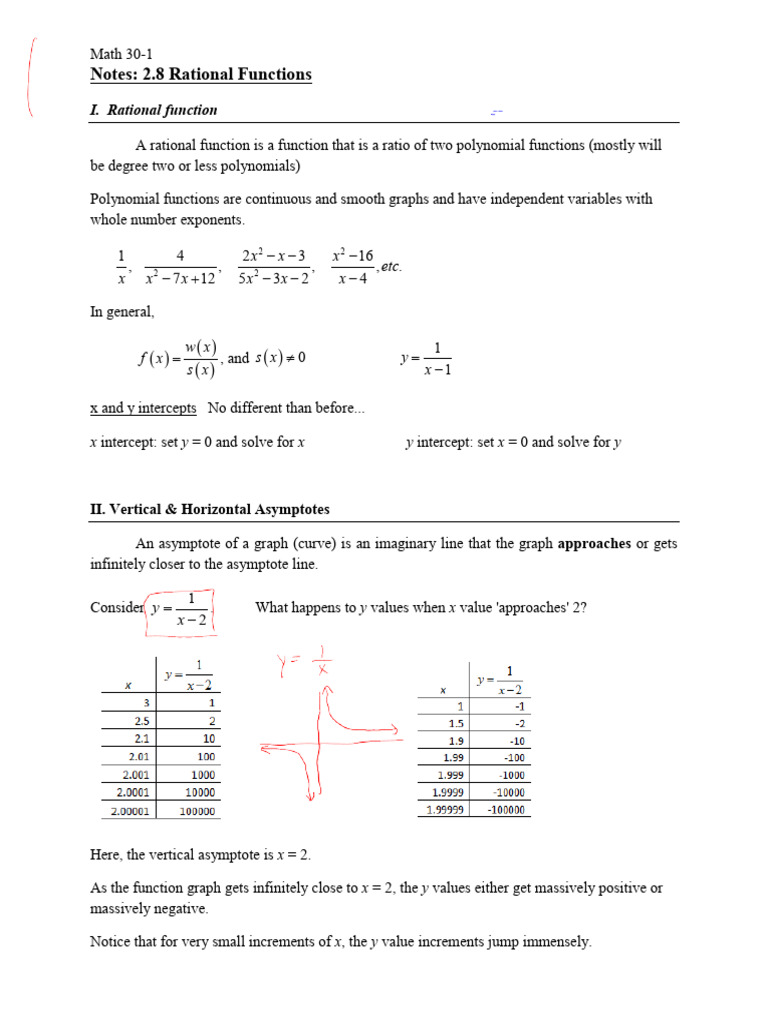 2.8+Notes+Rational+Functions+2021+Completed | PDF | Asymptote ...