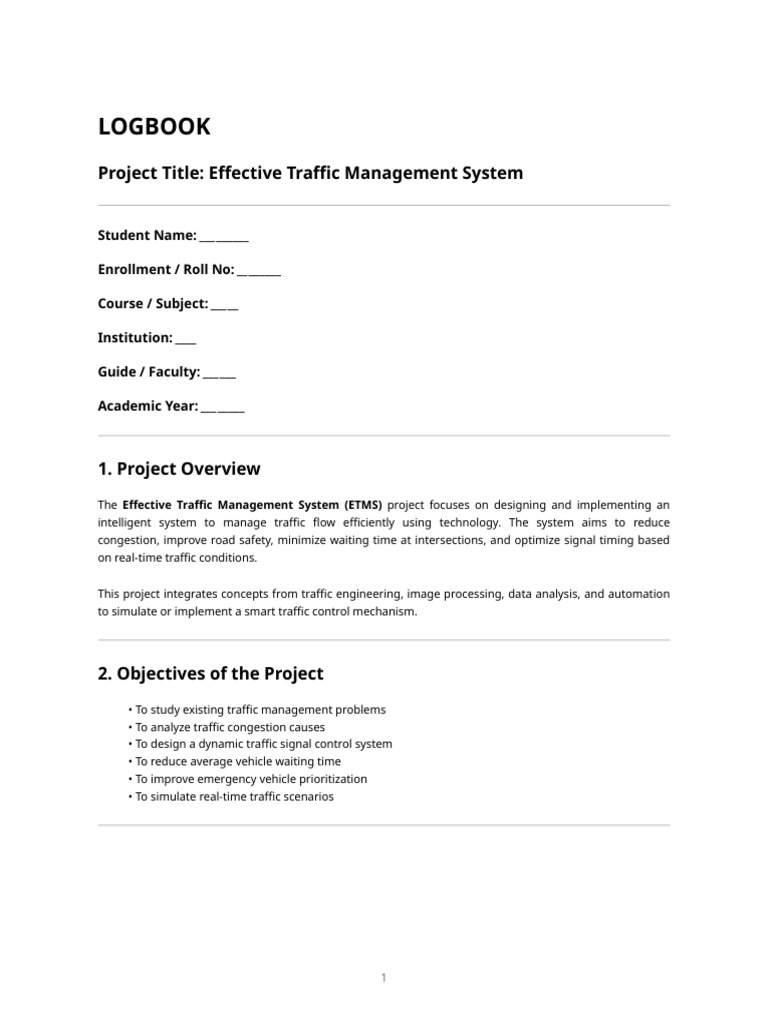 Logbook - Effective Traffic Management System | PDF | Traffic | Simulation