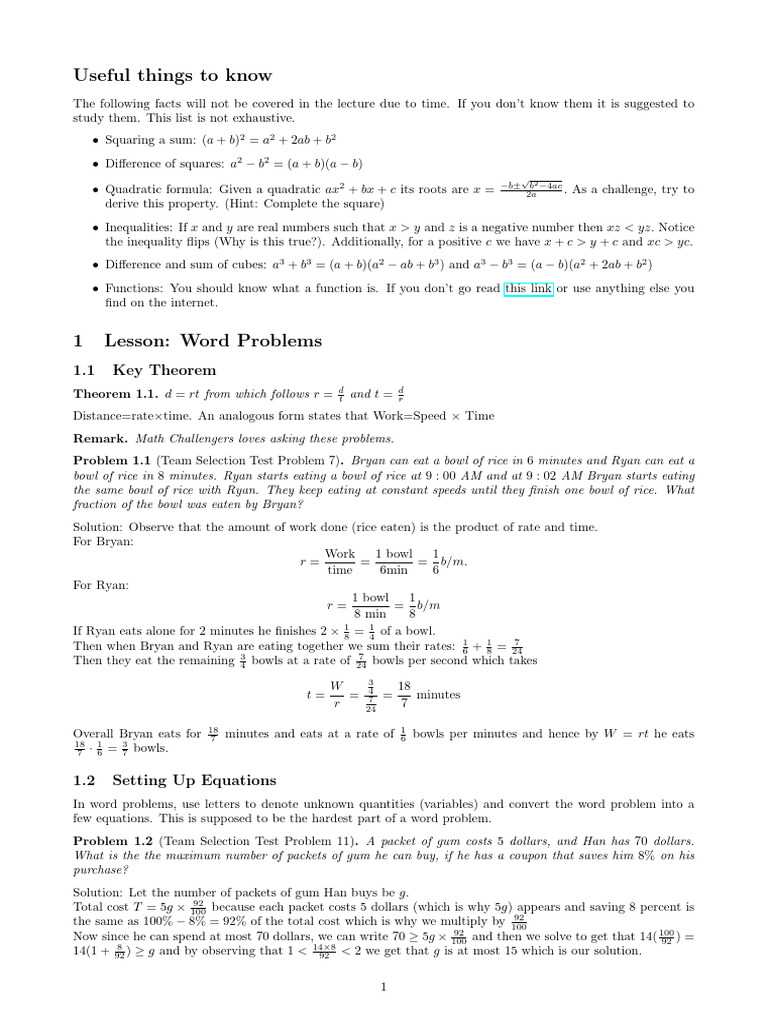 Math Club Crash Course Series Week 1 Algebra | PDF | Quadratic Equation ...