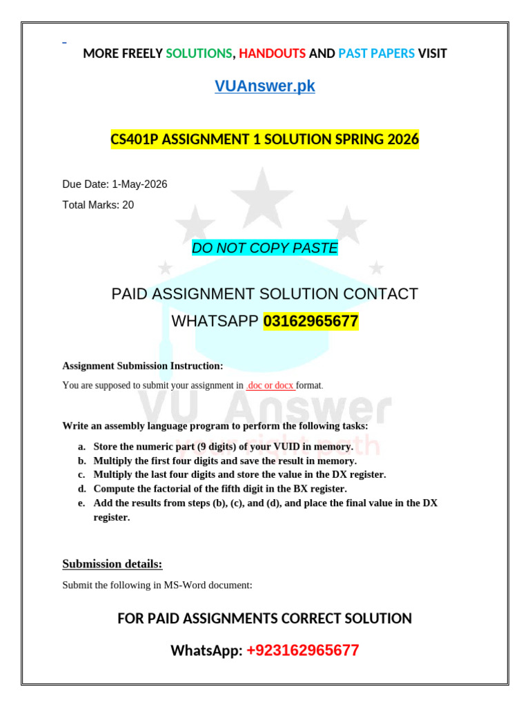 CS401P Assignment 1 Correct Solution Spring 2026 | PDF | Assembly ...