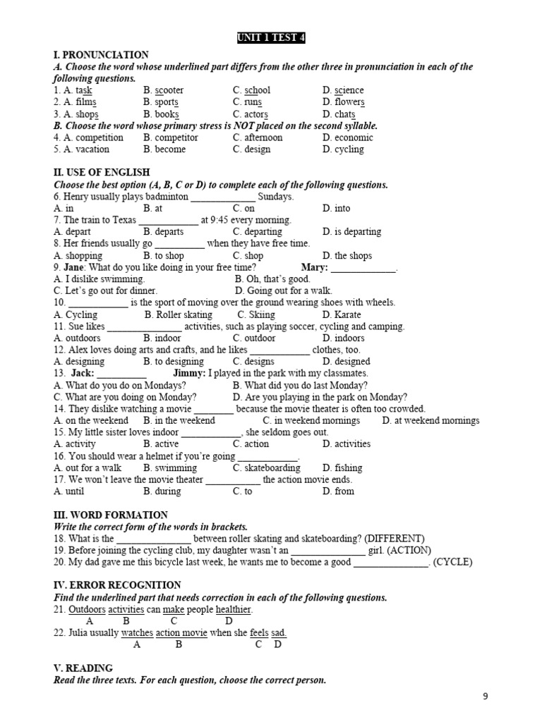 UNIT 1 TEST 4 | PDF