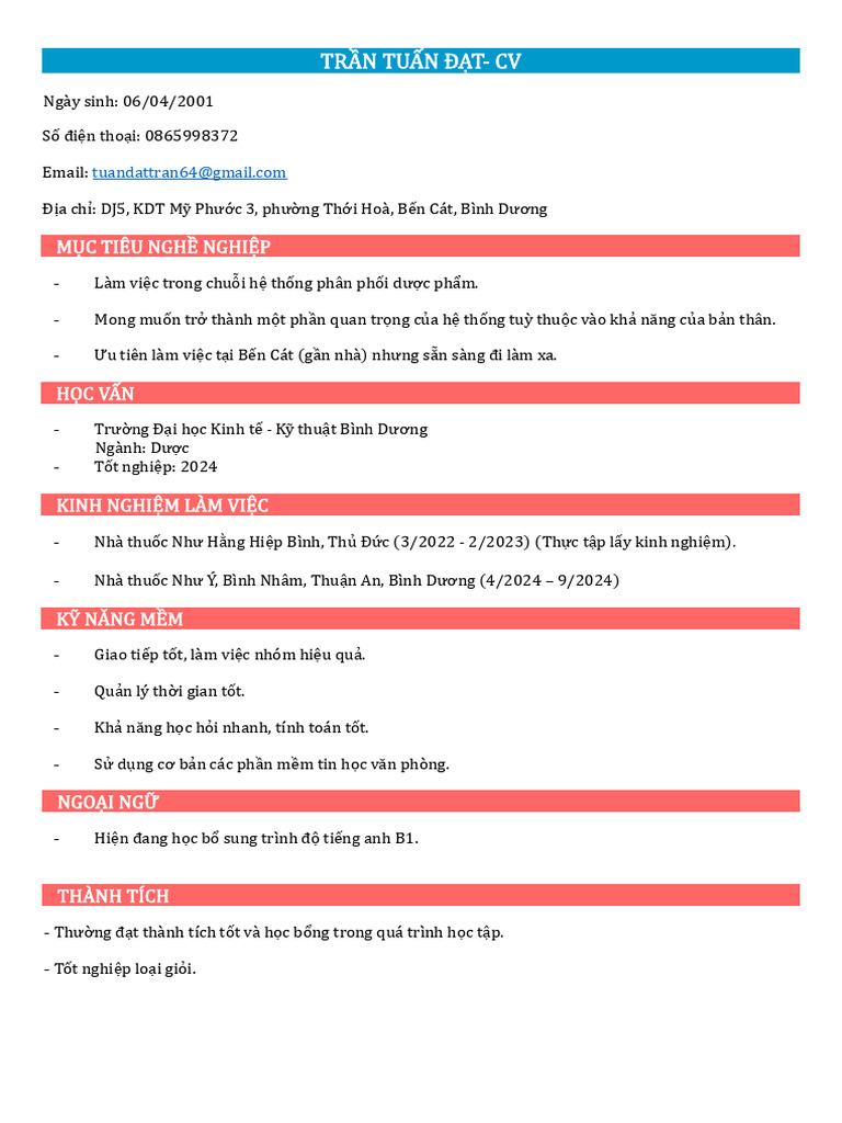 CV - Tran Tuan Dat | PDF