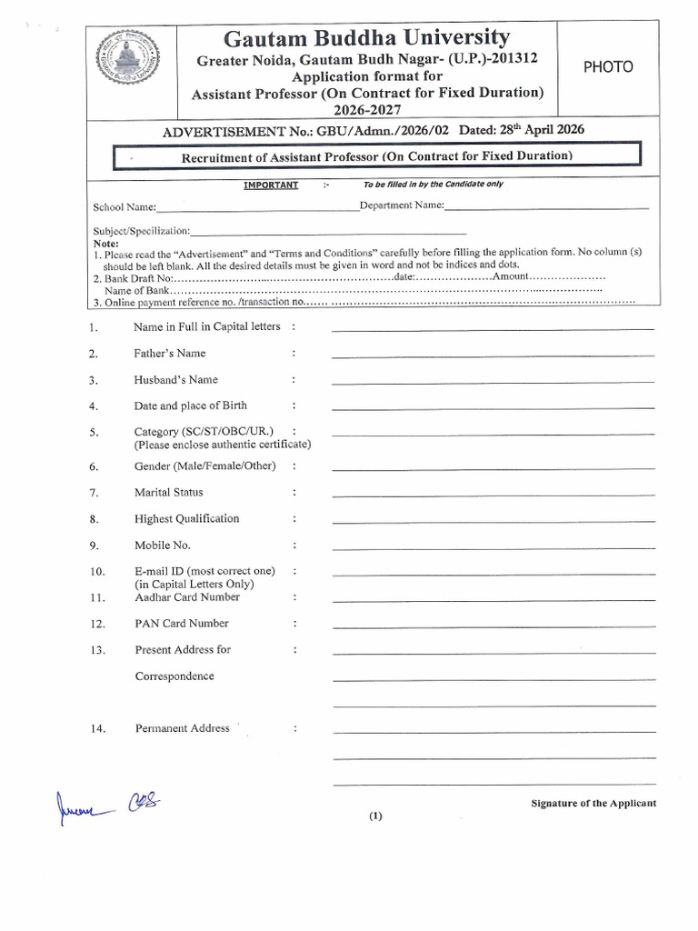 Application Form-Assistant Professor (OCFD) | PDF