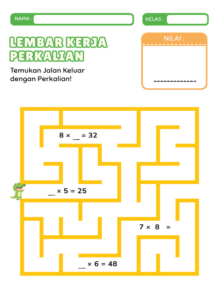 Perkalian Labirin Lembar Kerja | PDF