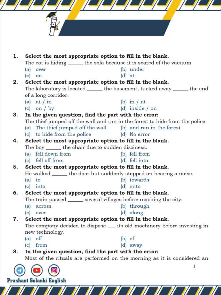 Preposition (Practice Sheet by Prashant Sir) | PDF