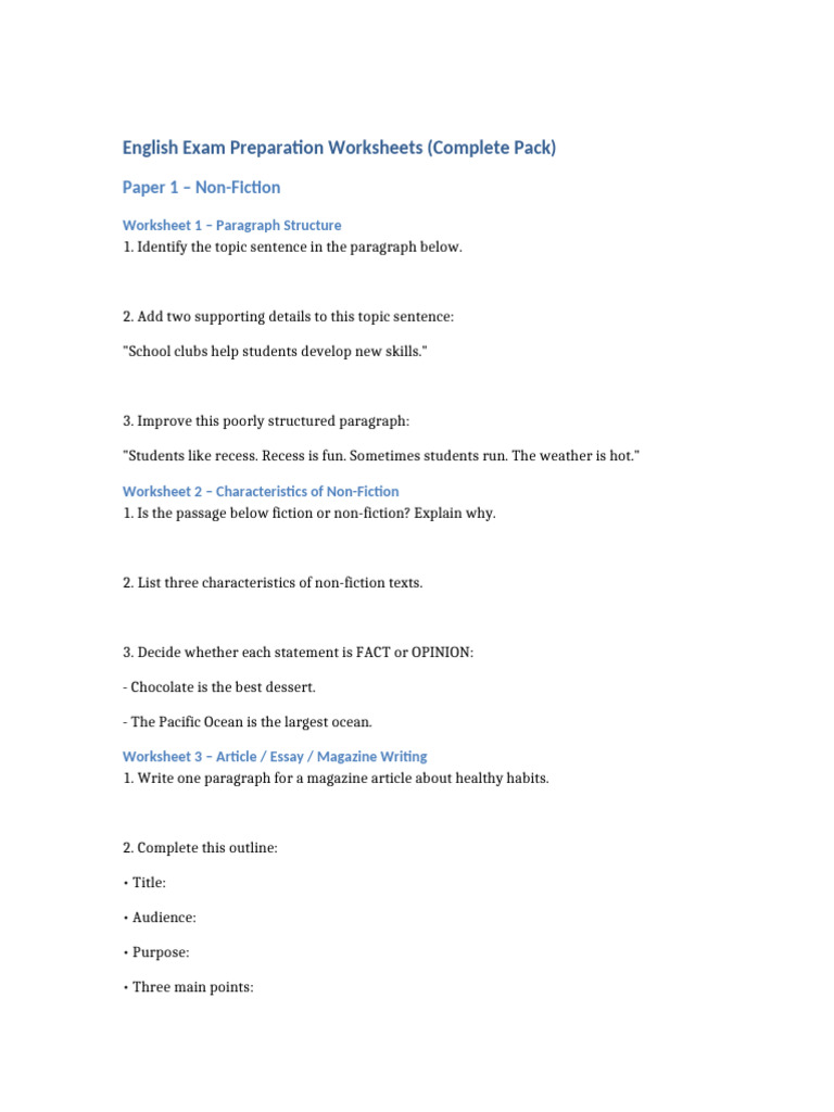 English Complete Worksheet Pack | PDF