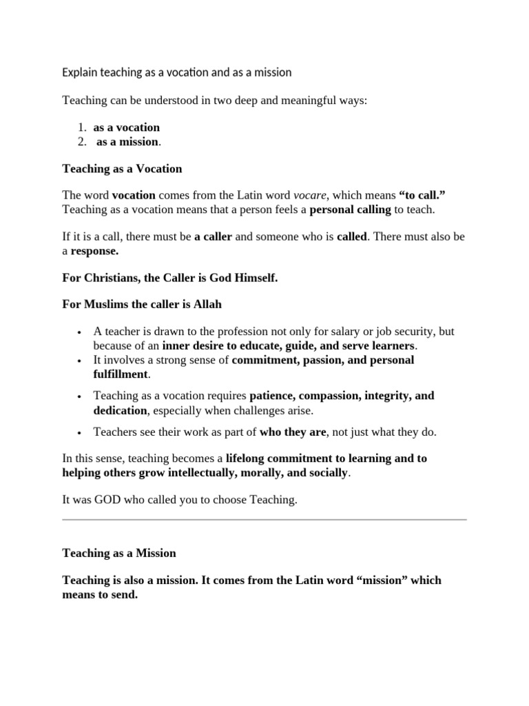 Teaching as a Vocation and as a Mission (1) | PDF | Teachers | Behavior ...