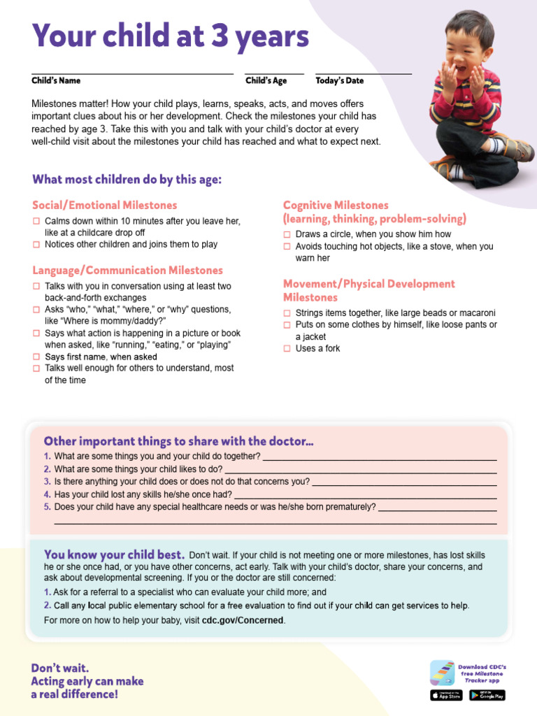 3-Years old development milstones | PDF | Human Development | Childhood