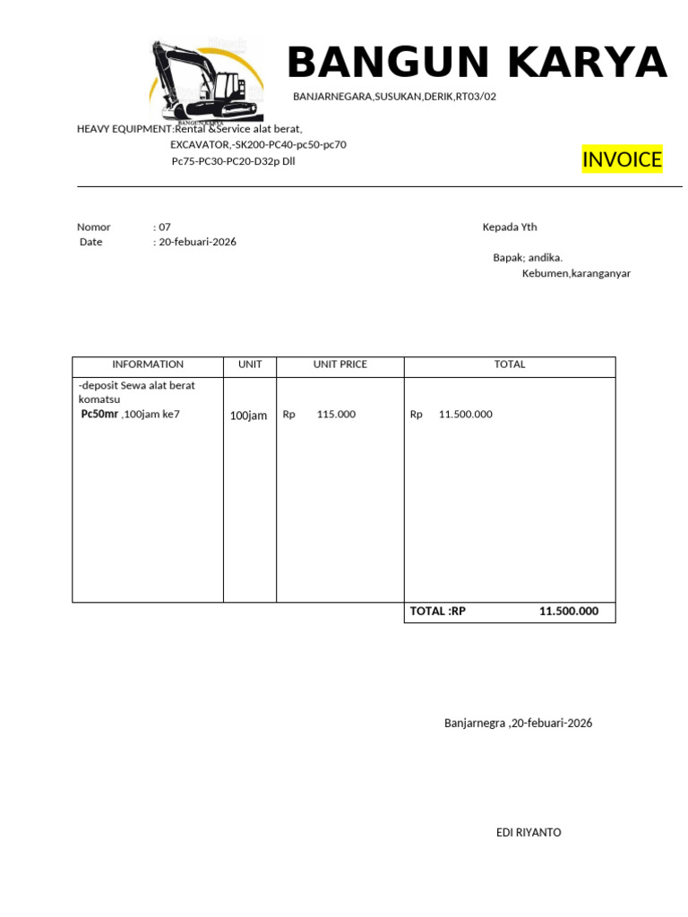 INVOICE Sewa Alat Pc50 Ke7 | PDF