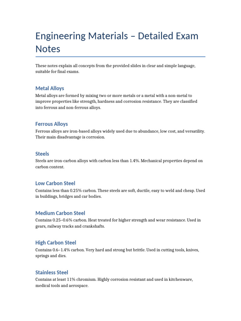 Detailed Engineering Materials Notes (1) | PDF