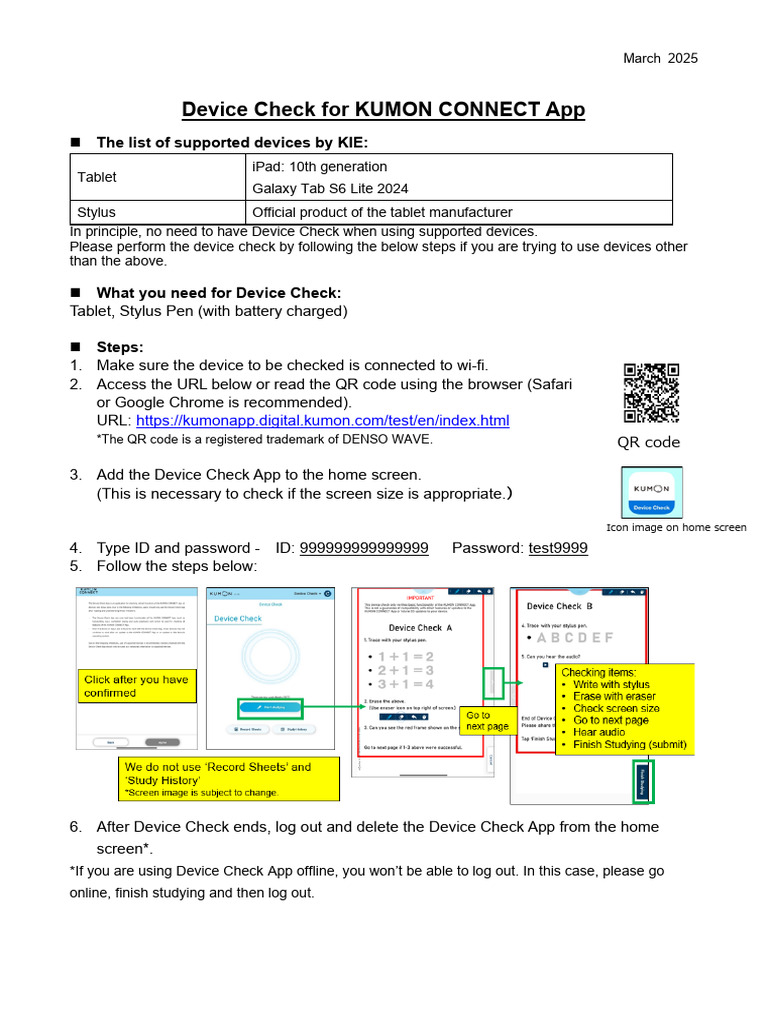 Device Check for Kumon Connect App | PDF | Qr Code | Tablet Computer