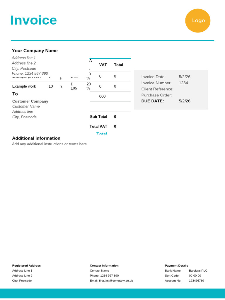 Modern VAT Invoice Template | PDF