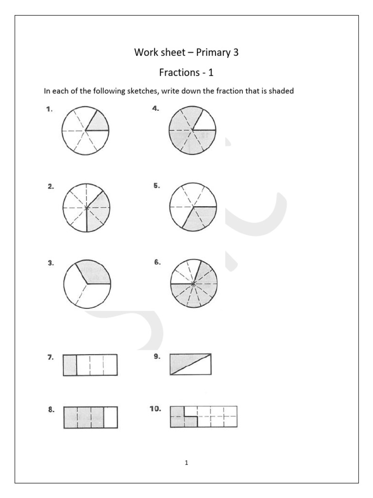 P3 - Work Sheet - Fractions-1 | PDF | Chess Theory | Chess