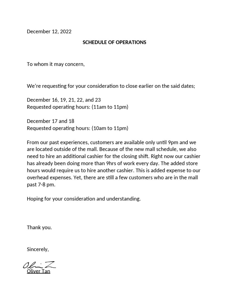Operating Hours | PDF