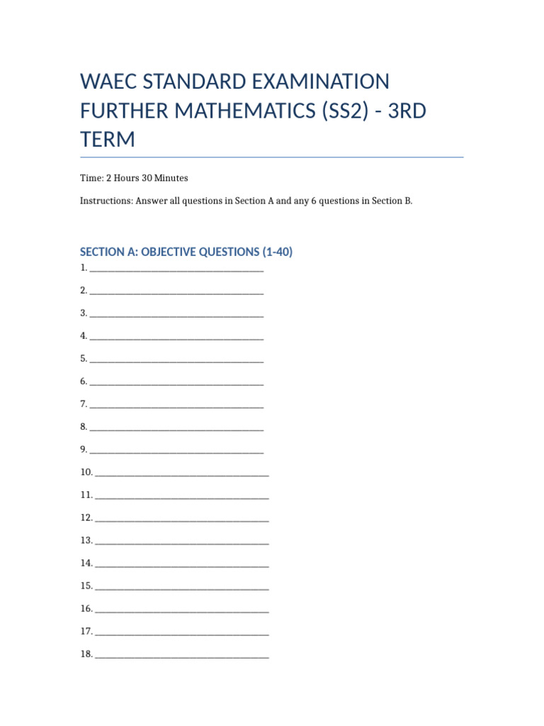 Further Maths SS2 Exam-3 | PDF | Chess Theory | Chess