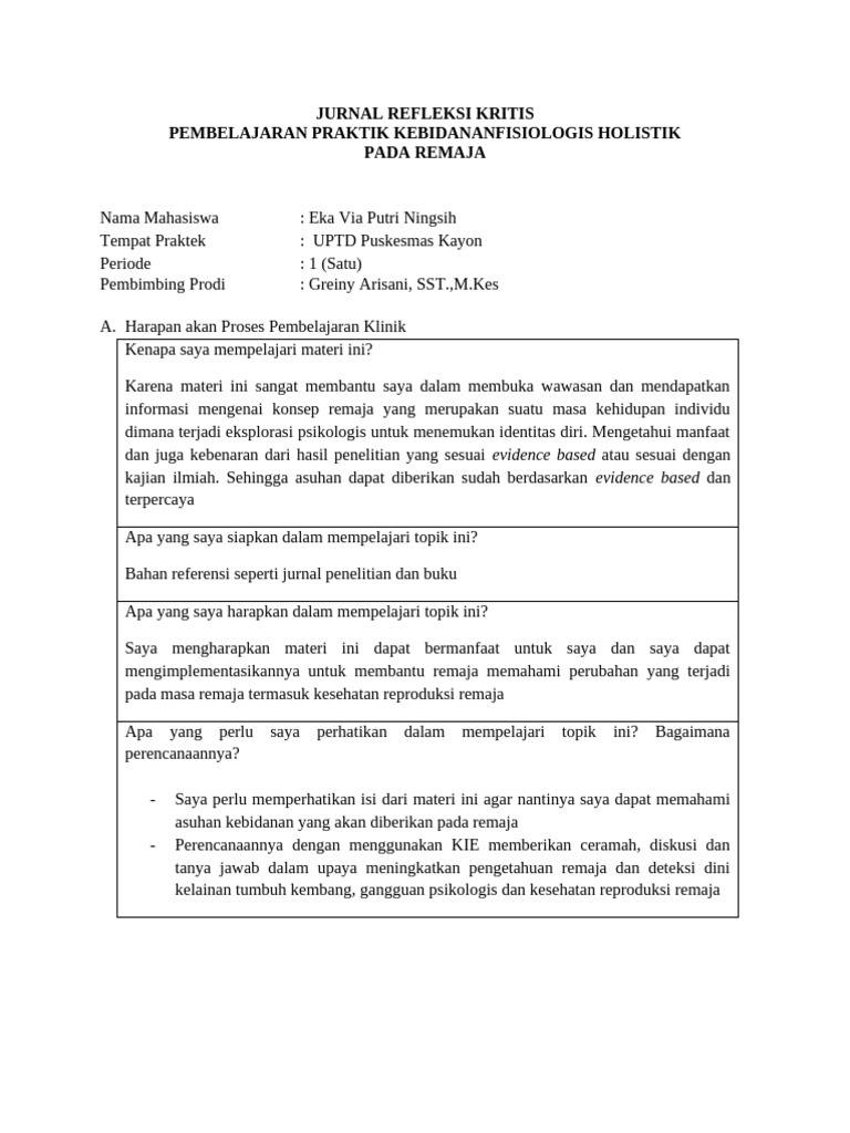 Jurnal Refleksi Kritis_remaja | PDF