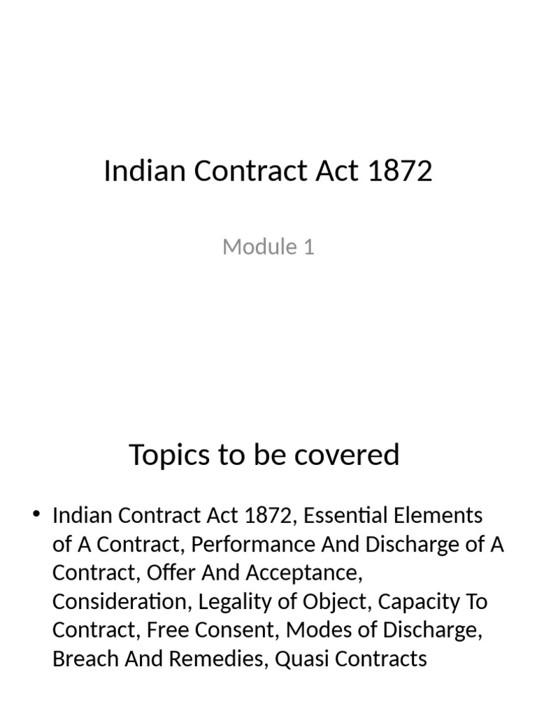 The Indian Contract Act 1872 | PDF | Offer And Acceptance | Breach Of ...