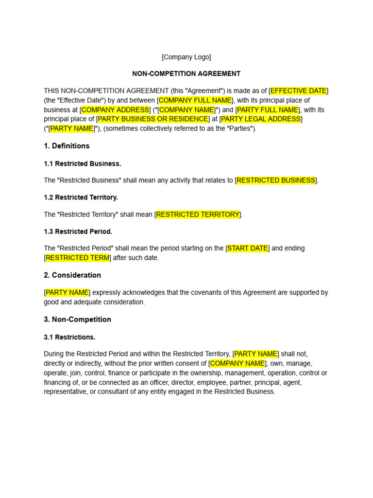 Non Competition Agreement Sample | PDF | Non Disclosure Agreement ...