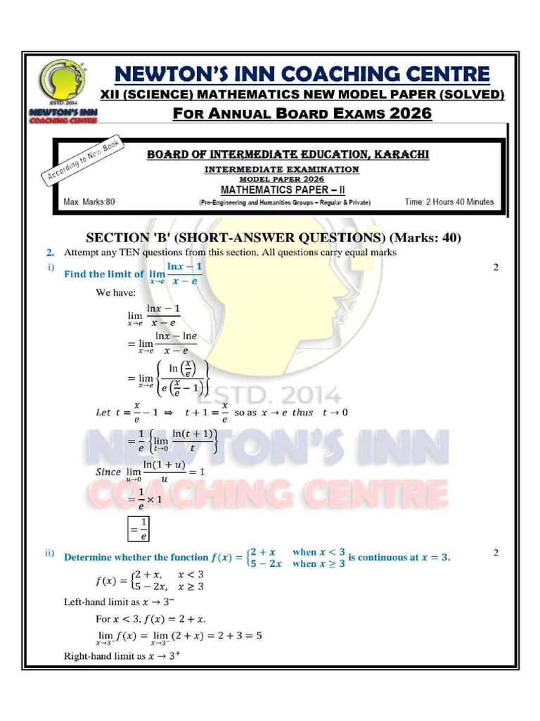 XII Math Solved MP 2026 | PDF