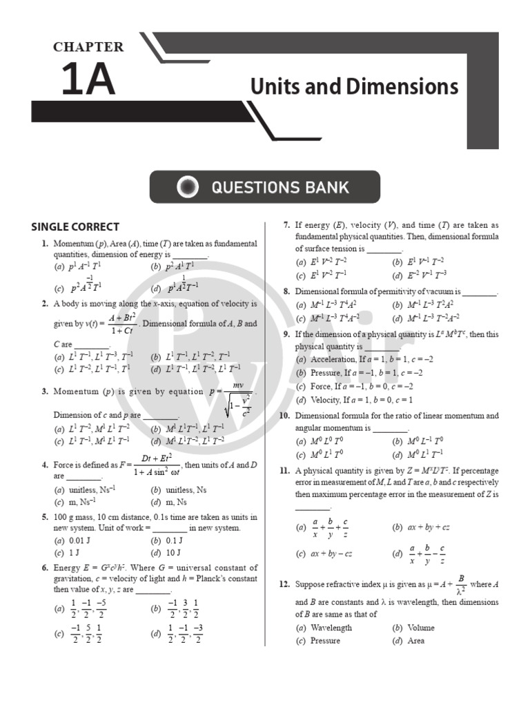 Ch-1A Units and Dimensions Theory | PDF | Force | Momentum