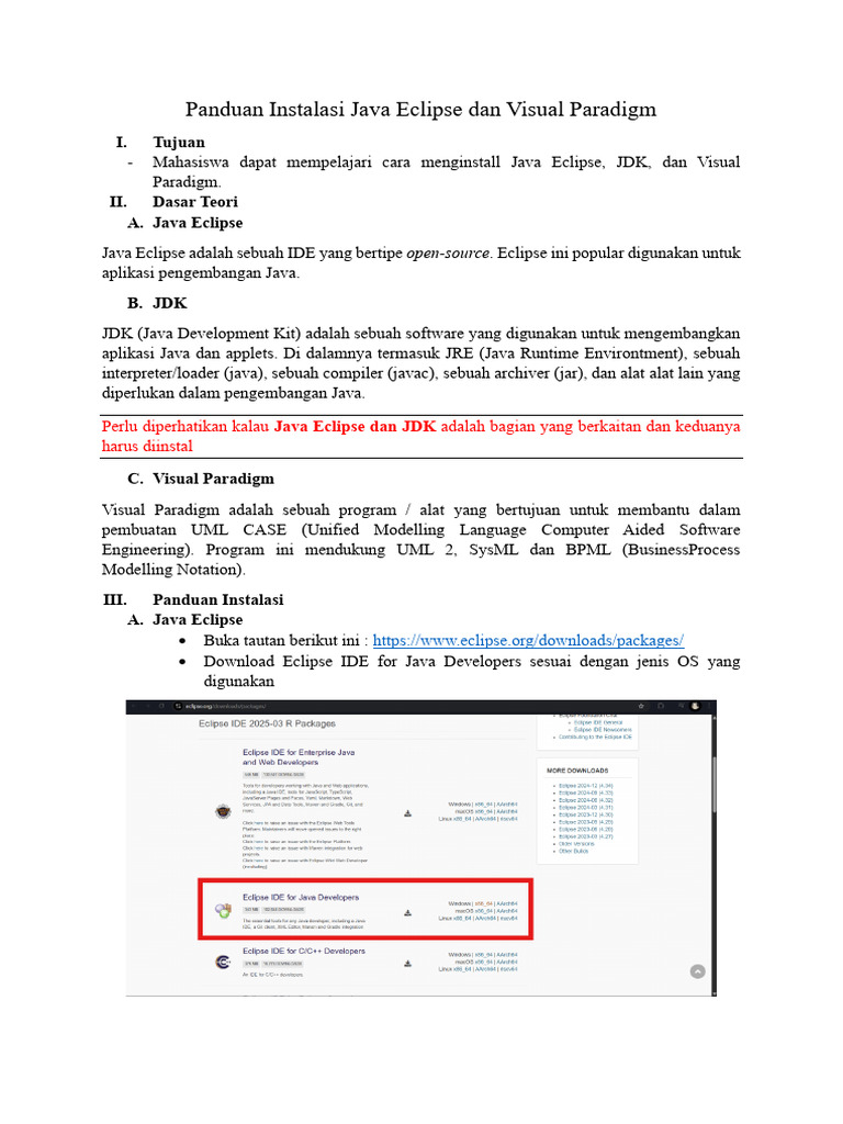 Panduan Instalasi Java Eclipse Dan Visual Paradigm | PDF