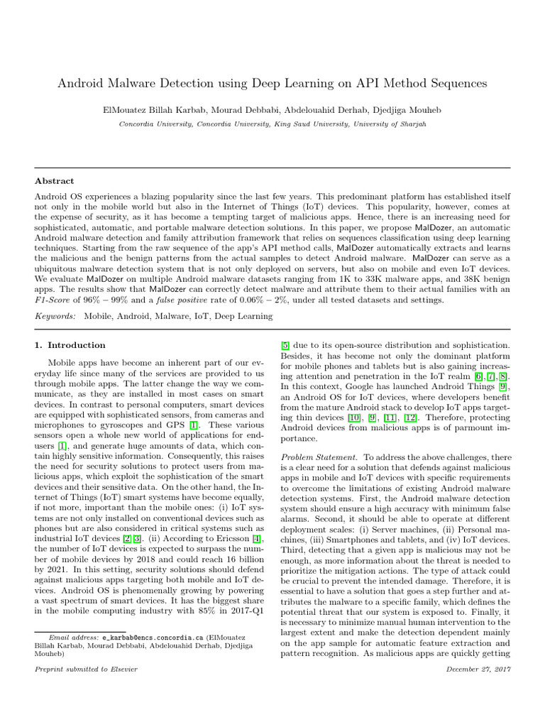 Android Malware Detection Using Deep Learning On API Method Sequences ...