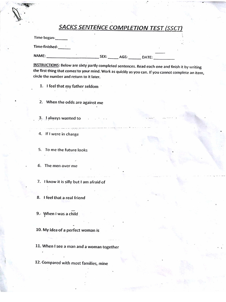 Sentence Completion Test Item List | PDF