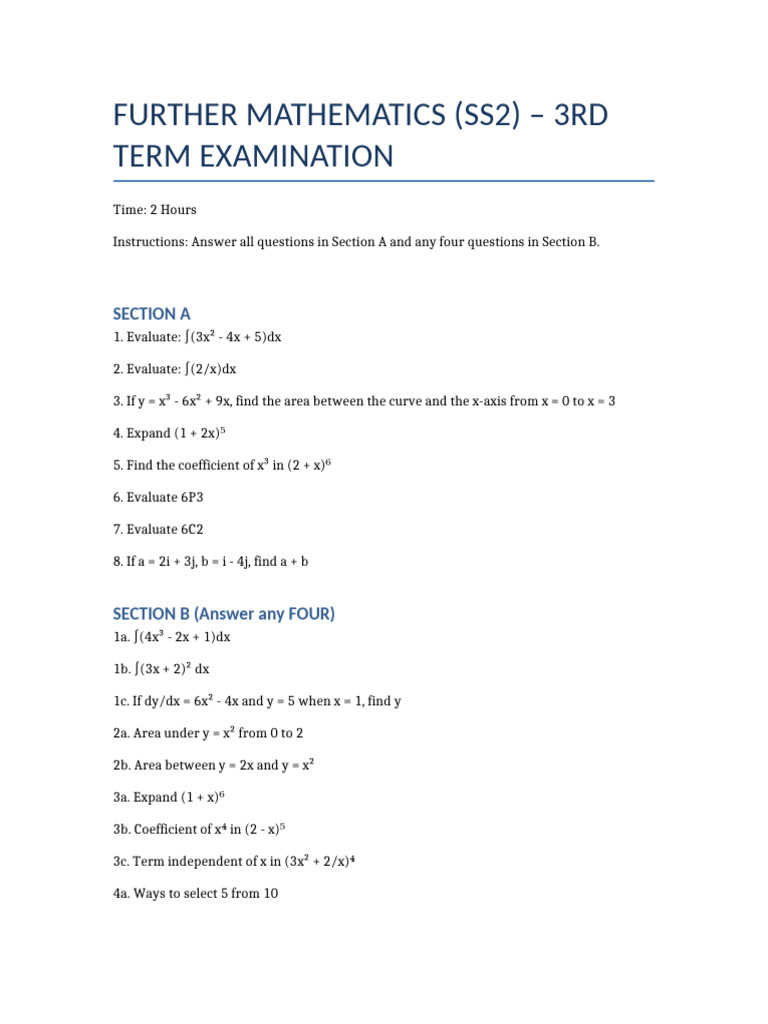 WAEC Further Maths SS2 Full Exam | PDF | Euclidean Vector | Mathematics