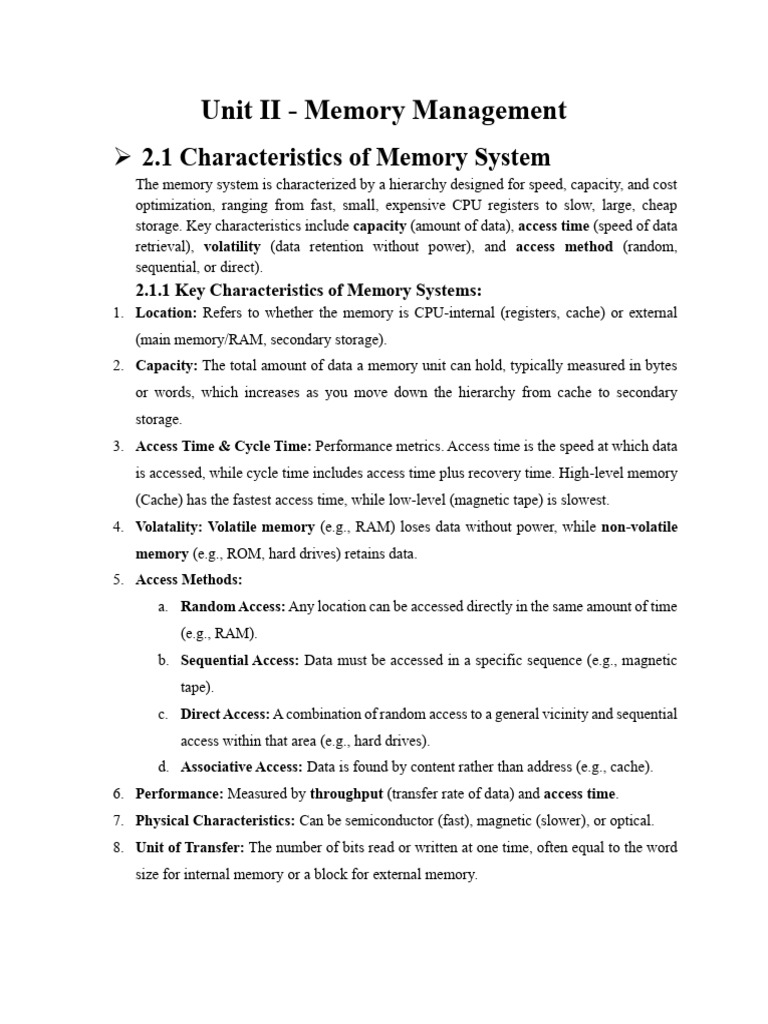 Unit II Memory Management | PDF | Computer Data Storage | Cpu Cache