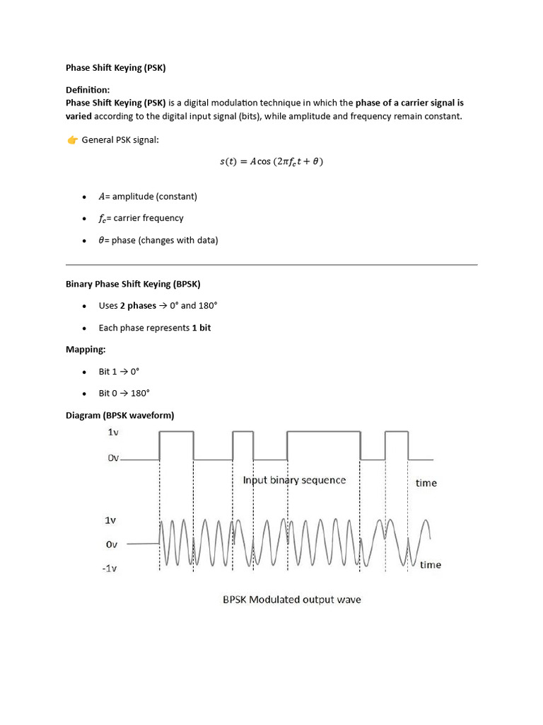 Phase Shift Keying Digital Modulation techniques | PDF