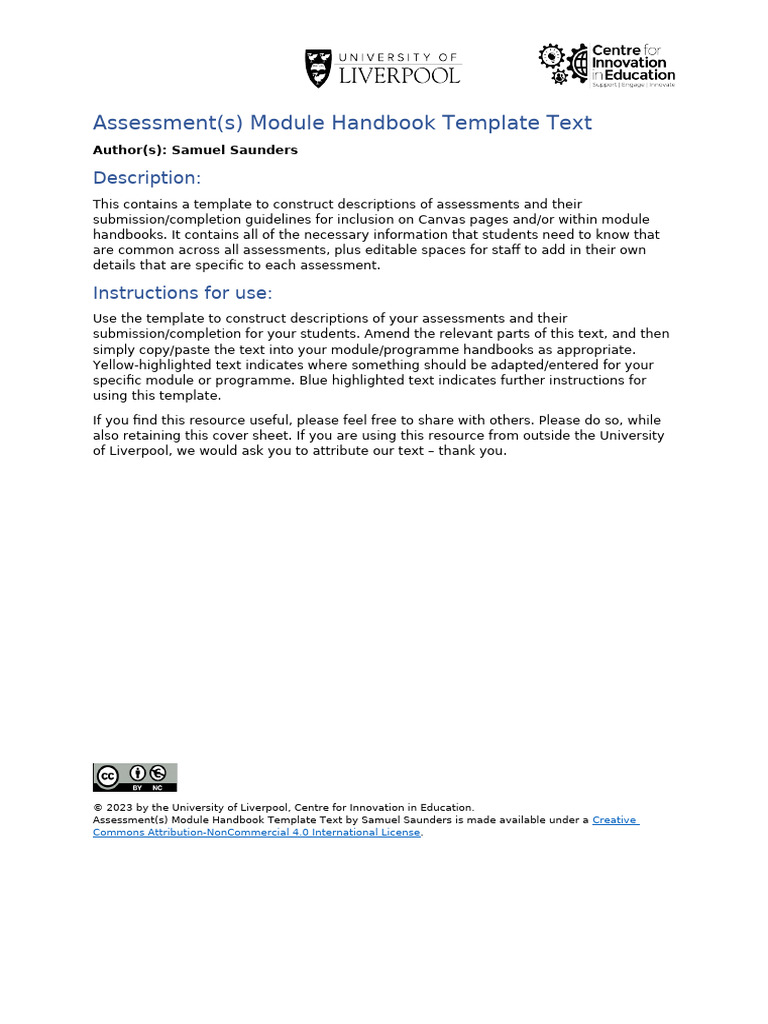 Assessments Module Handbook Template Text | PDF | Plagiarism ...