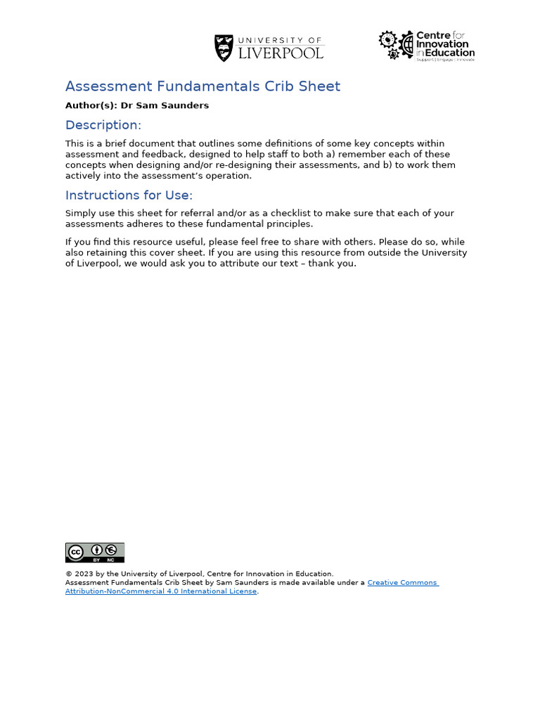 Assessment Fundamentals Crib Sheet | PDF | Cognitive Science | Learning