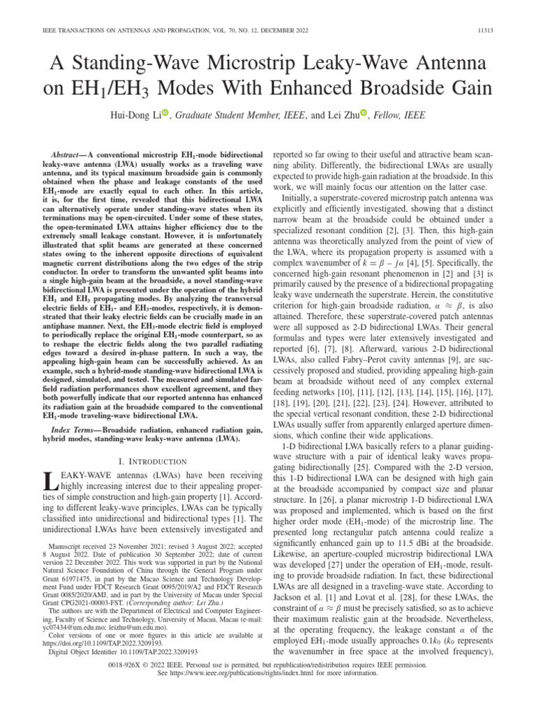 A Standing-Wave Microstrip Leaky-Wave Antenna On EH EH Modes With ...