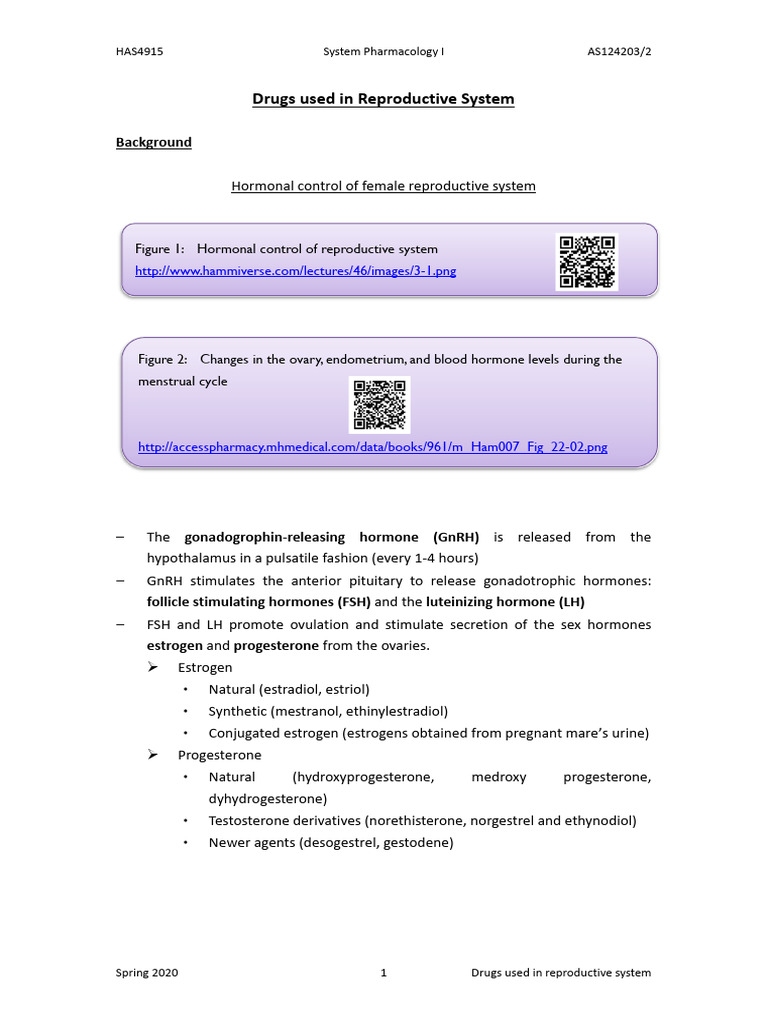 Drugs Used in Reproductive System | PDF | Hormone Replacement Therapy ...