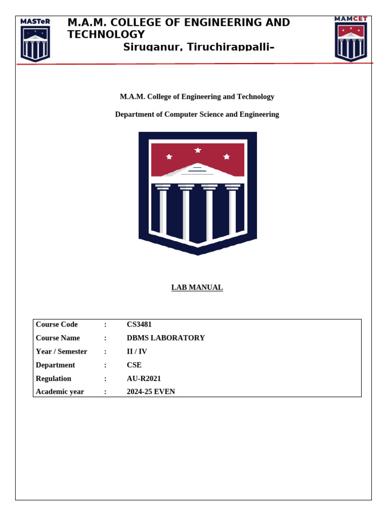 Dbms Lab Manual Mary Observation-1 | PDF | Databases | Data Management ...