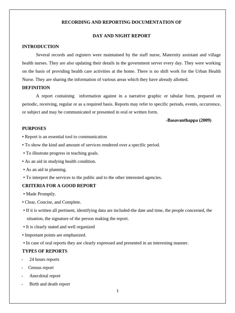 Recording and Reportingdocumentation of Day and Night Report | PDF ...